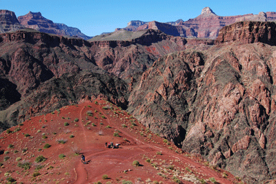 Hikers on the lower section of South Kaibab Trail