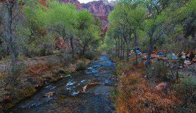 Bright Angel Creek flows happily past the campground (right) on its way toward the Colorado River