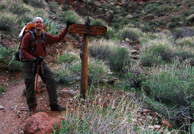 Yours truly pauses for a photo op at the foot of the Clear Creek Trail