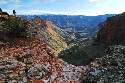 Looking south through a nameless canyon toward Lyell Butte and the South Rim
